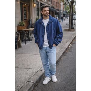 Vintage Sears Windbreaker Blue Nylon Jacket Retro 90s Normcore Oversized 2XL